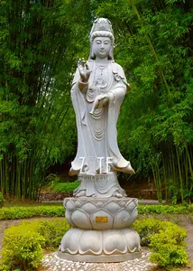 Outdoor Stone Buddha Statue Outdoor Standing Stone Guanyin Female Sculpture Marble Kwan Yin Buddha Statue