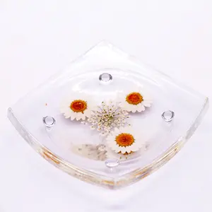 Kerajinan Resin Baru Akrilik Bunga Kering Coaster Mewah Pemegang Teh Kristal Jepang Cangkir Tikar