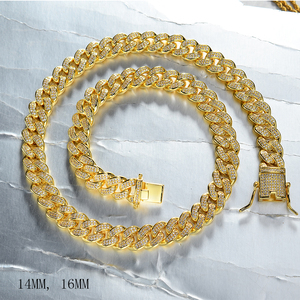 Kalung rantai Rolo pria CZ Bling Hiphop berlapis emas 18K kuning jumlah besar diisi perhiasan untuk pernikahan dan hadiah