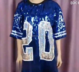 Pakaian Pertunjukan Panggung Sororitas Biru dan Emas Kaus Wanita Sigma Gamma Rho SGRHO #   Atasan Jersey Payet Nomor 22 Model Dress Tee - Product Image 4