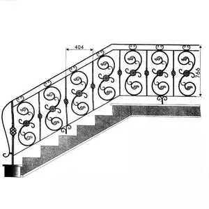 Sécurité et rouleau décoratif rampe d'escalier en fer forgé de chine usine en gros