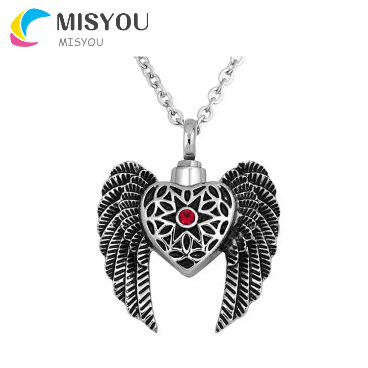 Eagle Wing Love Heart Cremation Jewelry Memorial Urn Pendant Ashes Keepsake Necklace