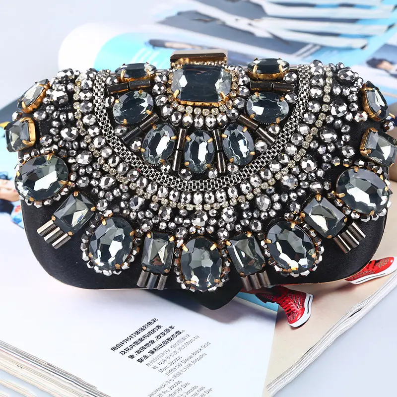 Factory direct wholesale brand new handmade beaded evening bag vintage rhinestone clutch bag gem handbags for party prom banquet
