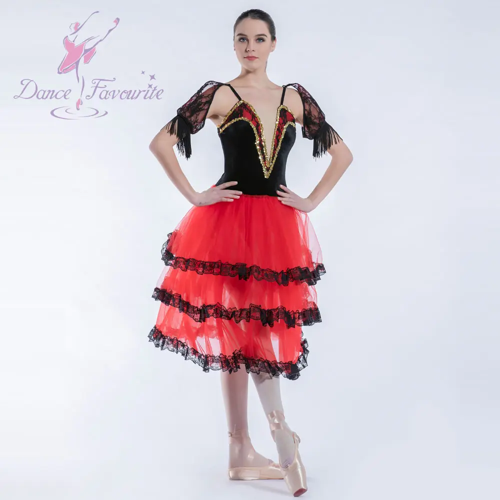 19023 Top qualität mädchen und frauen spanisch kleid rot lange ballett tutu ballerina kostüm