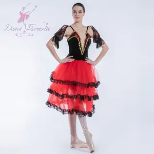 Vestido español de alta calidad para niñas y mujeres, tutú de ballet largo rojo, disfraz de bailarina, 19023