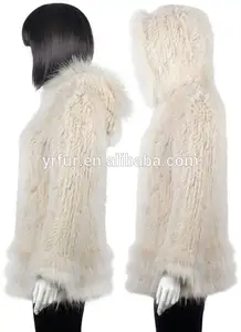のファッションデザインの女性のコートyr-133b/ウサギの毛皮のフード付き・アライグマの毛皮のジャケット