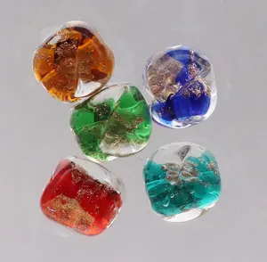 Perles pour la fabrication de bijoux, feuille d'aluminium demi argent et demi-or carrée, perles de verre de Murano italien, 10mm, pièces