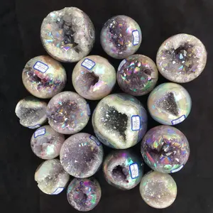 Groothandel Hoge Kwaliteit Angel Aura Agatet Geode Sphere Aura Quartz Crystal Ball
