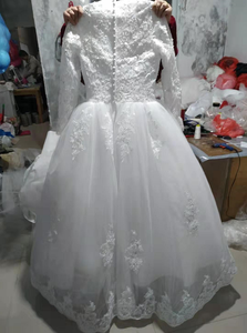 Personalizzare Puro Bianco Arabo Manica Lunga Saudi Arabian Abito Da Sposa Collo Alto Musulmano Abito Da Sposa da sposa - Product Image 3