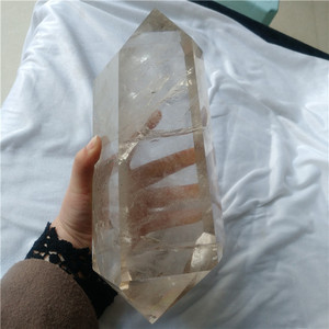 Tongkat Kristal Quartz Bening Berbatas Ganda Alami, Titik Kristal Penyembuhan Besar