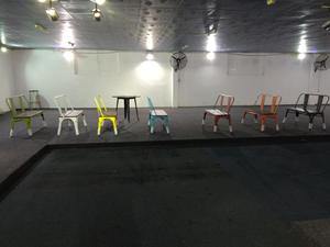 Commercio All'ingrosso di stile francese industriale Indoor & outdoor resistente agli agenti atmosferici <span class=keywords><strong>in</strong></span> metallo panchina sedia <span class=keywords><strong>con</strong></span> cuscino di <span class=keywords><strong>legno</strong></span> sedia da pranzo - Product Image 6