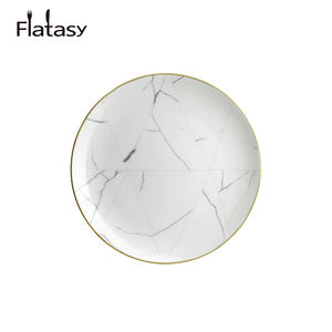 Vendita calda del commercio all'ingrosso di lusso a buon mercato bordo in <span class=keywords><strong>oro</strong></span> bianco marmo modelli di ceramica rotondi caricatore <span class=keywords><strong>piatti</strong></span> <span class=keywords><strong>set</strong></span> per la festa nuziale <span class=keywords><strong>e</strong></span> hotel - Product Image 4