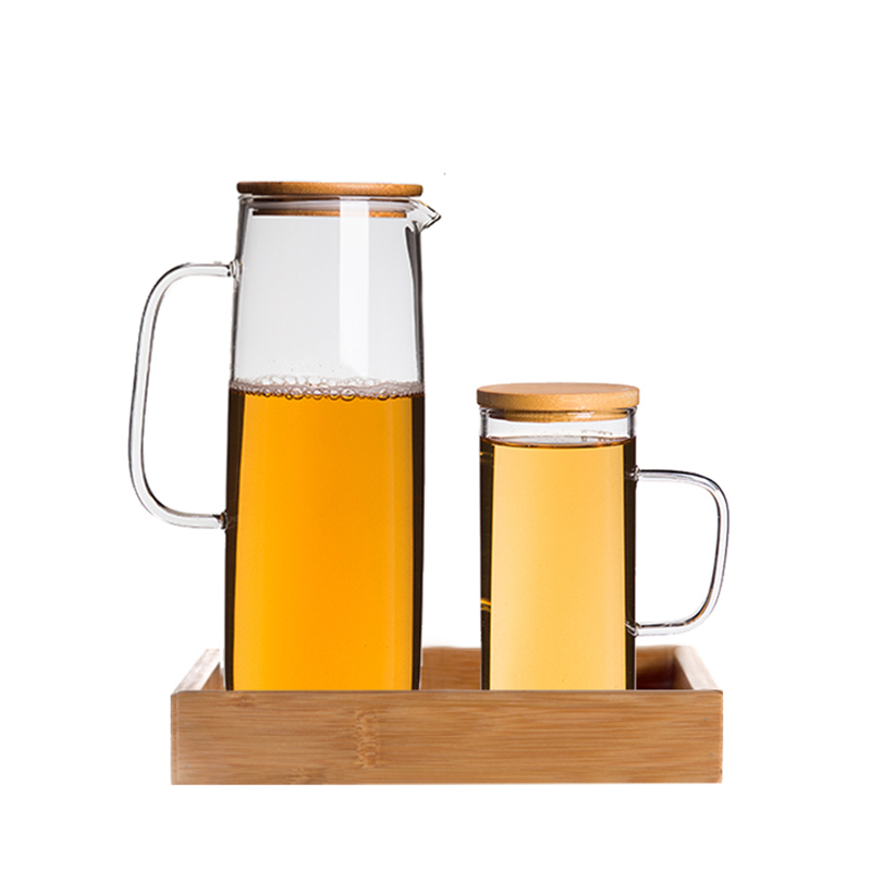 Heat resistant Glass Pitcher with bamboo Lid, Water Jug for Hot/Cold Water, Ice Tea and Juice Beverage glass pitcher 2000 ml