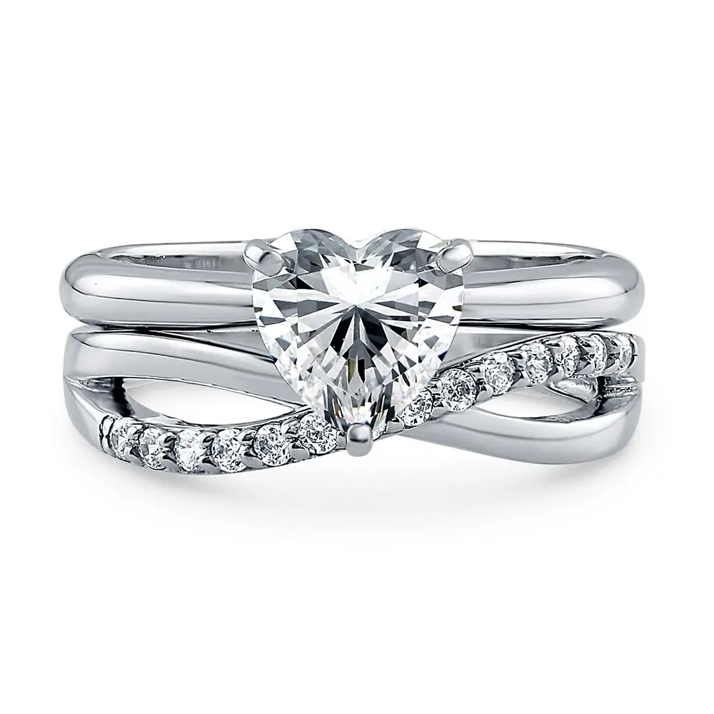 Simple Style Heart Gemstone 925 Italian Silver Couple Ring