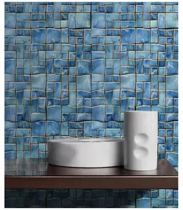 Blue Wave Tiles Handmade Ceramic Wall Subway Tiles for Bathroom