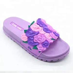 Cheap Customised Graceful Slip-on Summer PVC Lady Slipper with Rose