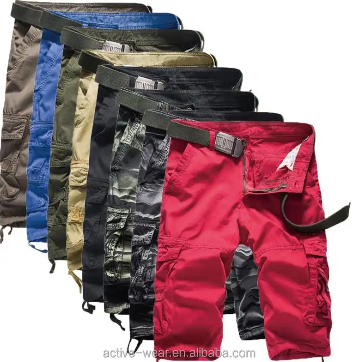 Calças cargo camufladas masculinas, capris coloridas 6 bolsos com bolsos laterais