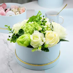 Valentine's day Paper Florist Bouquets Packaging Plain Rose Round Cylinder Hat Box Cardboard Portable Flower Gift Boxes