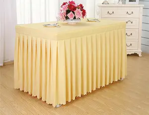 100% Polyester Cheap Restaurant Wedding Table Skirt with Pleats