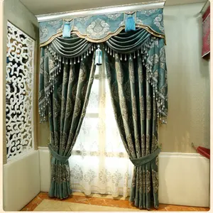 Jacquard chenille tecido cortinas sala de estar luxo cantão fornecedor