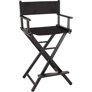 Chaise de Réalisateur Extra Large Premium avec Cadre Noir et Toile Noire, Chaise de Maquillage en Aluminium à Hauteur de Comptoir - Product Image 1