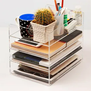 4 Layers Transparent Acrylic Desktop Storage Rack for Office Supplies