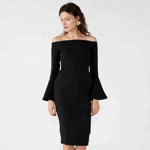 Ajuste y Flare Sexy Bodycon hombro negro porno hermosa dama vestido de moda - Product Image 2
