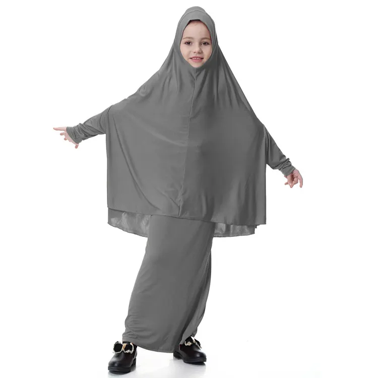 Nieuwe mode islamitische kleding kinderen vlakte 2pc zwart gebed outfit moslim gebed abaya