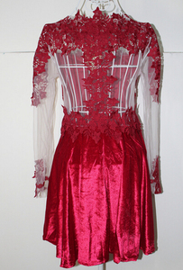 M650 D.Y signore di modo sexy elegante <span class=keywords><strong>manica</strong></span> <span class=keywords><strong>lunga</strong></span> in pizzo rosso comune fiore vestito da partito del vestito - Product Image 3