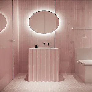 modern pink solid surface hand wash basin artificial stone shampoo bathroom sinks