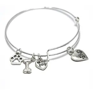 Pulseira de cão amor meu cão, joia amante de animais de estimação expansível pata charme pulseira presente para ela ajustável