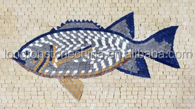 Mosaïque de poissons, art de bordure nautique, <span class=keywords><strong>peinture</strong></span> en mosaïque, mosaïque de cuisine pour la décoration - Product Image 2