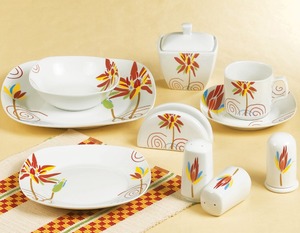 Parures de vaisselle en porcelaine rondes et turques, 37 pièces, véritables fleurs de rose rouge avec feuilles vertes, vente en gros - Product Image 4