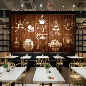 터키어 타일 벽지 나무 손 Painted Coffee 컵 벽화 Custom Cafe 레스토랑 벽지 Geometric