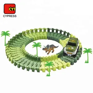 easy block railway dinosaur set slot car racing track with 48pcs