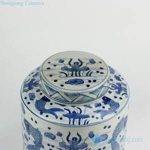 RZKY08 coperchio Piatto blu e bianco coppia <span class=keywords><strong>di</strong></span> <span class=keywords><strong>pesce</strong></span> disegno a mano porcellana coffee bean container jar - Product Image 3