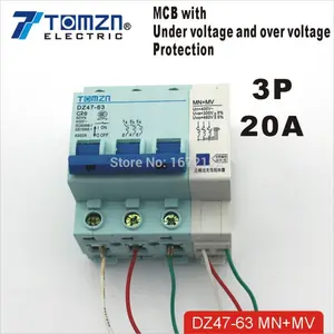3 P 20A 400 V ~ 50 HZ/60 HZ MCB con over voltage e under voltage protection Mini interruttore C45 C tipo