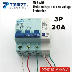 3P 20A 400V ~ 50HZ/60HZ MCB com sobre a tensão e sob a tensão de proteção de Mini disjuntor C45 tipo C