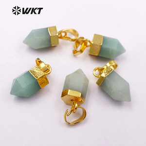 WT-P1328 WKT All'ingrosso Piccolo Proiettile Punto Piccolo moltiplicare Gemstone Oro Reale Placcato Argento Grezzo Naturale ciondolo Calcedonio verde - Product Image 3