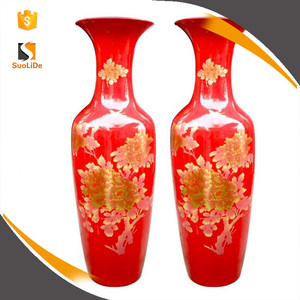 Vasi Cinesi Decorativi Grandi con Dipinto di Peonie Dorate Lucide - Product Image 2