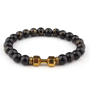 Chữ Barbell Đinh Tán Đàn Hồi Người Đàn Ông Vòng Đeo Tay <span class=keywords><strong>4</strong></span> Màu Quả Tạ Hạt Chuỗi Nam Bọc Vòng Đeo Tay Phụ Kiện Tay Đồ Trang Sức - Product Image 1