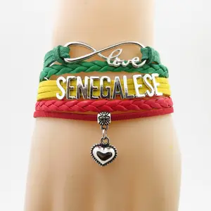 Bracelets avec drapeau sénégalais, breloque en forme de cœur, jolie nouveauté, amour, corée, guinée, biseau, provence, bibelots