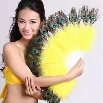 Toptan peacock pembe tüy el fanlar kostüm için dacing