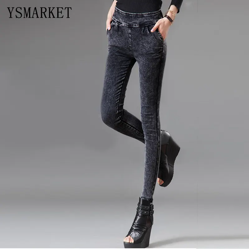 Black Solid Fashion Trousers Jeggings Women Denim Jeans Pencil Pants Stretch Soft Fitness Legging Plus Size 4XL 1010