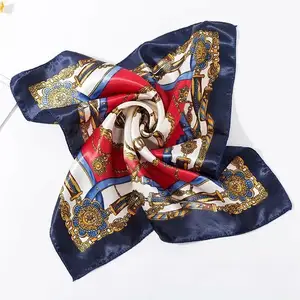 Wholesale China Fashion Accept Custom Logo Women Printed Turkish Square Silk Satin Scarf