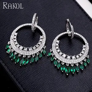 Rakol ZE1046 Schmuck böhmischen runden Kreis Smaragd Teardrop Diamant Quaste CZ Ohrringe