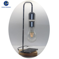 Lámpara Levitante Magnética con Módulo de Carga Inalámbrica, Base de Madera y Metal, Construcción de Acero Inoxidable