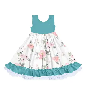 2018年夏の花柄プリント子供服卸売ノースリーブファッションデザイン赤ちゃん女の子ふくらんでいるドレス