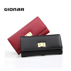 Guangzhou New Designer Custom Logo Long Ladies Purse Genuine Leather Women Clutch Wallet With Lock Quality Wallet Manufacturer