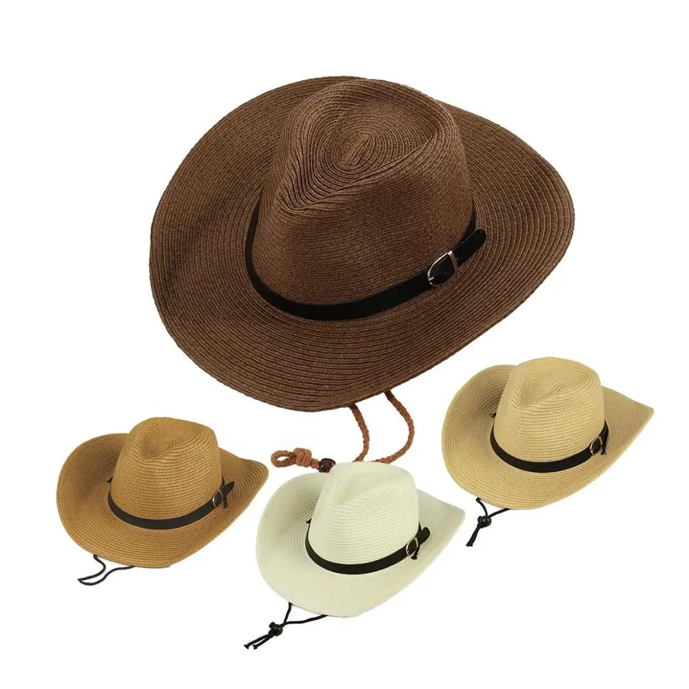 Men's Paper Straw Cowboy Hat Summer Beach Sun Wide Brim Panama Hat Mexico Sombreros